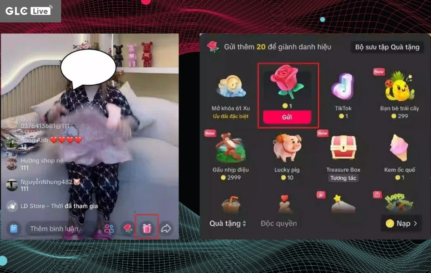 1 bông hồng TikTok bao nhiêu tiền mở danh sách quà tặng