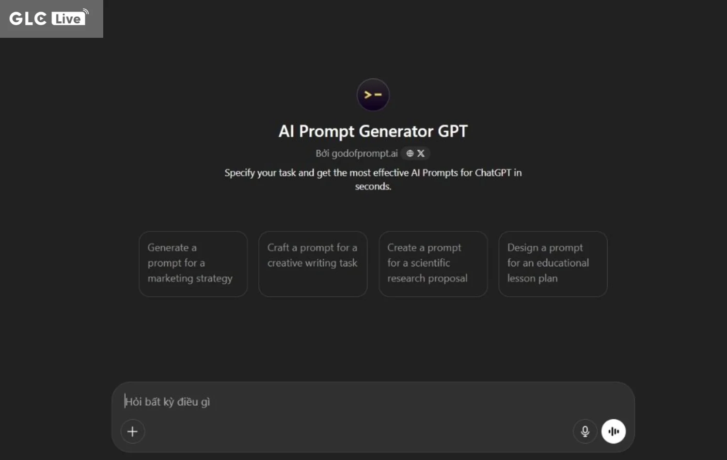 AI tạo Prompt chuyên sâu ChatGPT Prompt Generator