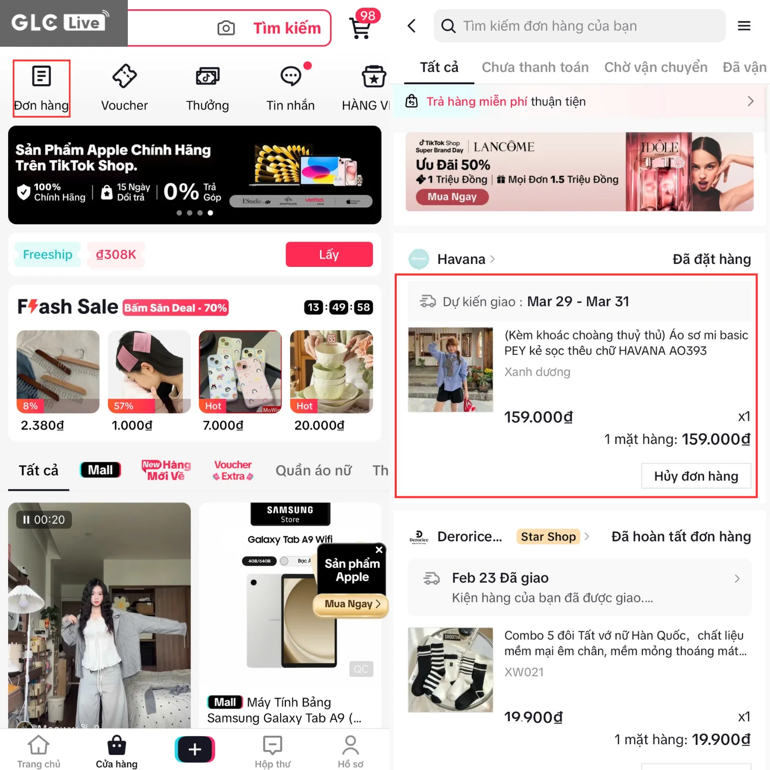 Cách hủy đơn hàng trên TikTok lựa chọn đơn hàng cần hủy