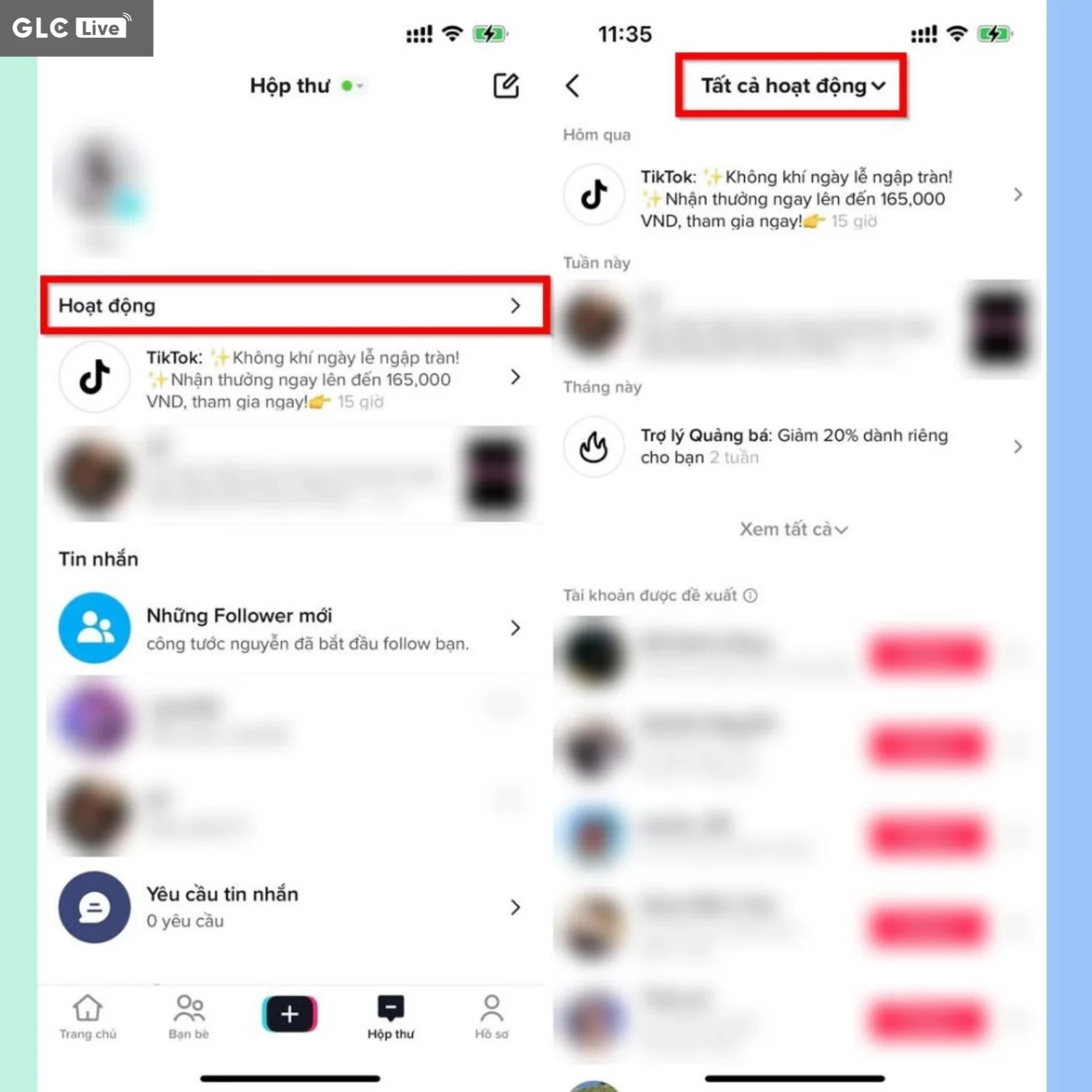 cách kiểm tra video vi phạm TikTok chọn tất cả hoạt động
