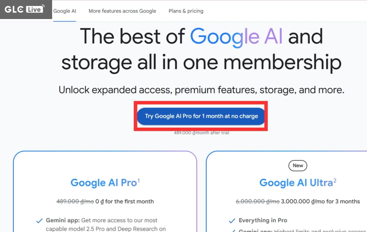 cách sử dụng AI VEO 3 chọn Try Google AI Pro for 1 month at no charge
