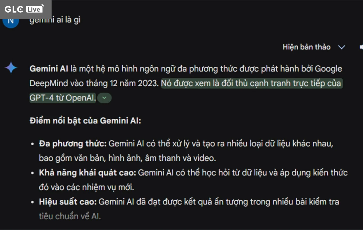 cách sử dụng Gemini AI hiển thị câu trả lời