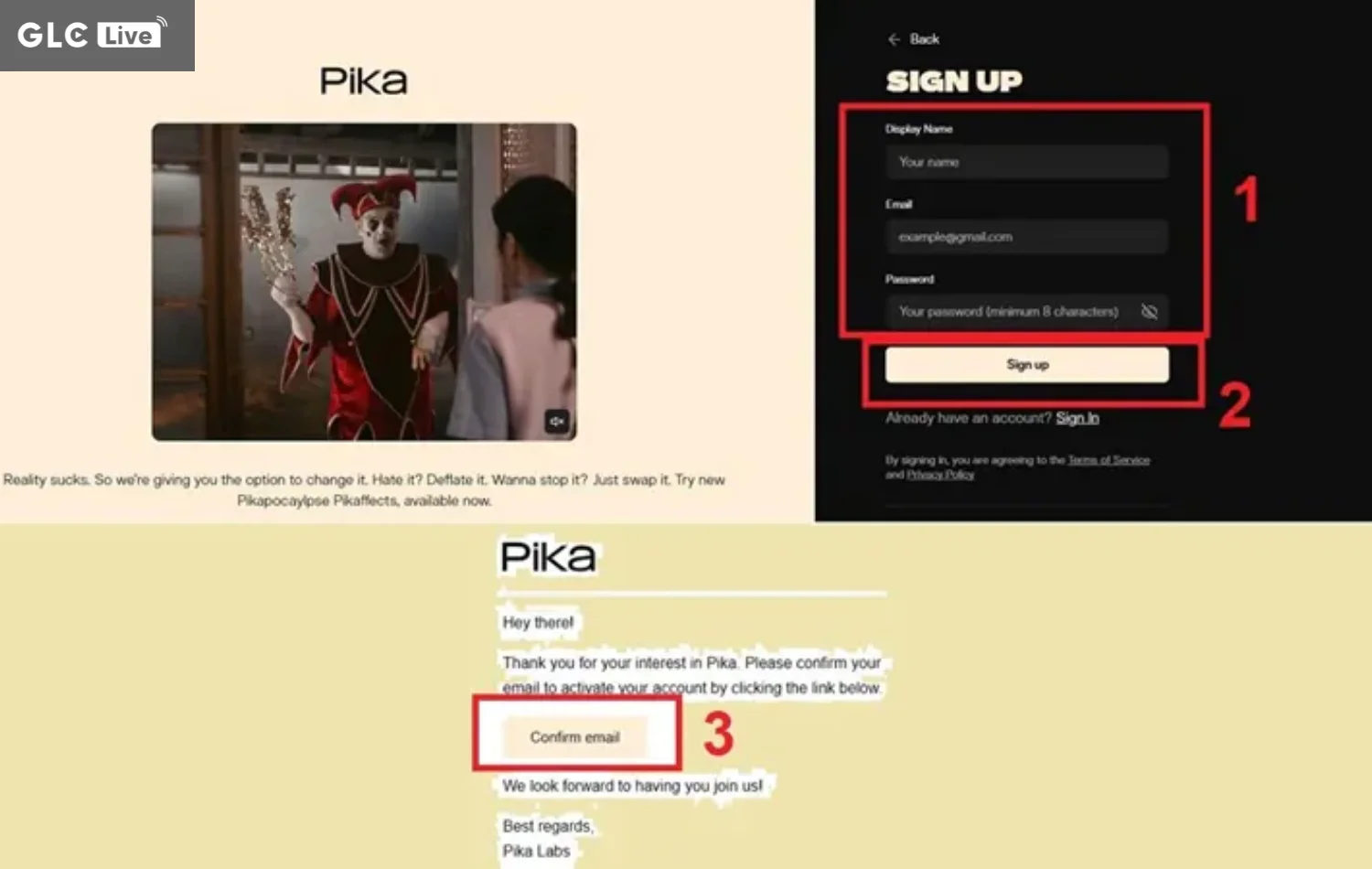 cách sử dụng Pika AI đăng kí và xác nhận
