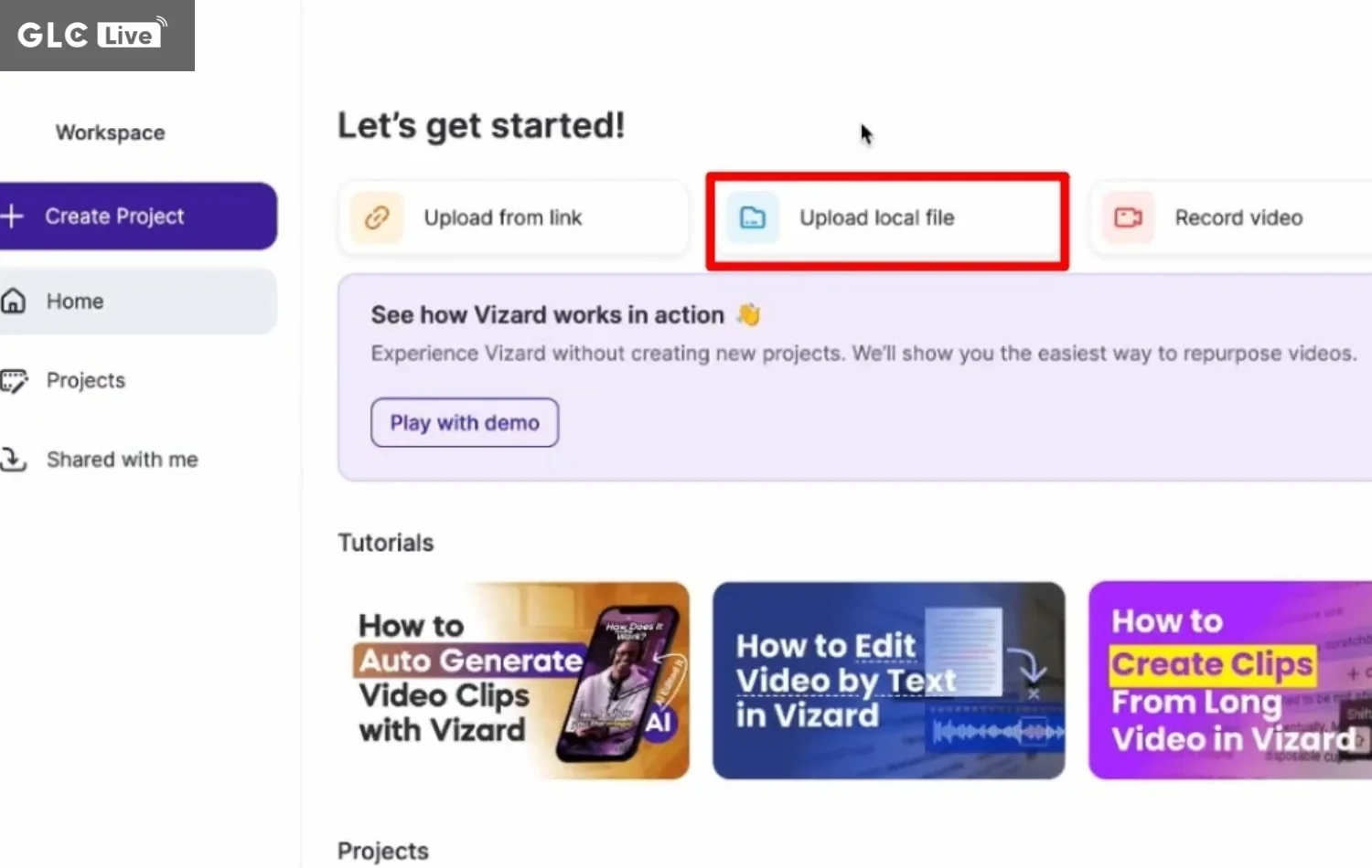 cách sử dụng Vizard AI chọn upload local file