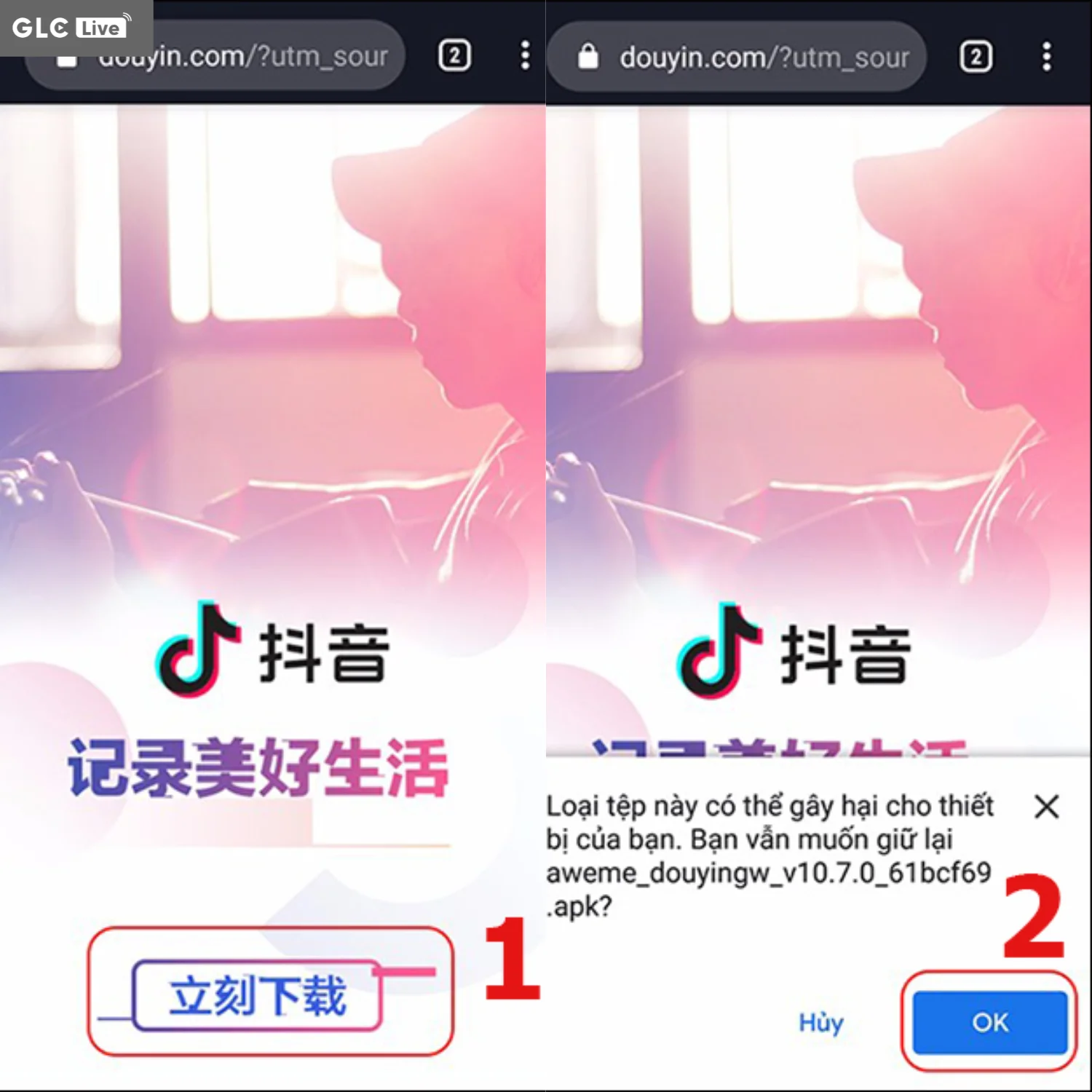 TikTok Trung Quốc chọn nút tải về trên trang web và tải